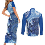 Australia Autism Awareness Couples Matching Short Sleeve Bodycon Dress and Long Sleeve Button Shirt 4 April Indigenous Butterfly