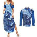 Australia Autism Awareness Couples Matching Summer Maxi Dress and Long Sleeve Button Shirt 4 April Indigenous Butterfly