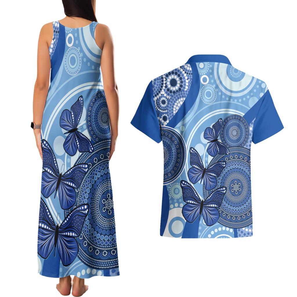 Australia Autism Awareness Couples Matching Tank Maxi Dress and Hawaiian Shirt 4 April Indigenous Butterfly