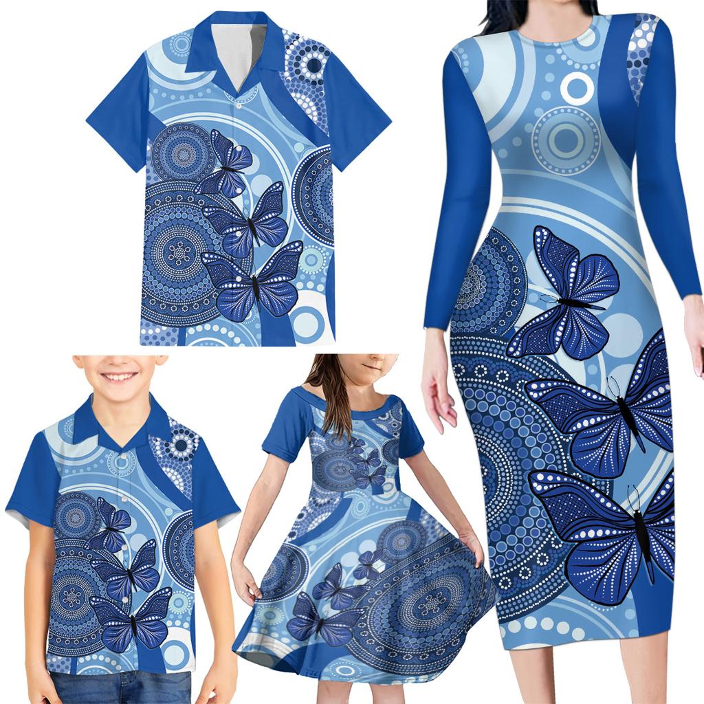 Australia Autism Awareness Family Matching Long Sleeve Bodycon Dress and Hawaiian Shirt 4 April Indigenous Butterfly