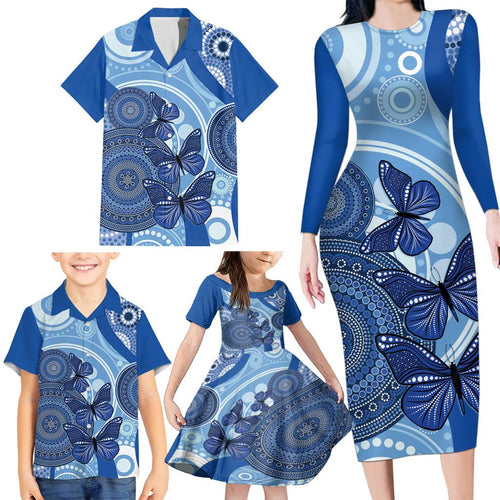 Australia Autism Awareness Family Matching Long Sleeve Bodycon Dress and Hawaiian Shirt 4 April Indigenous Butterfly