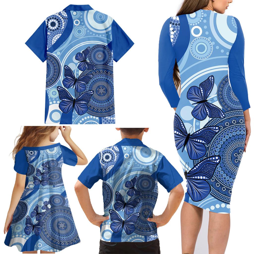 Australia Autism Awareness Family Matching Long Sleeve Bodycon Dress and Hawaiian Shirt 4 April Indigenous Butterfly
