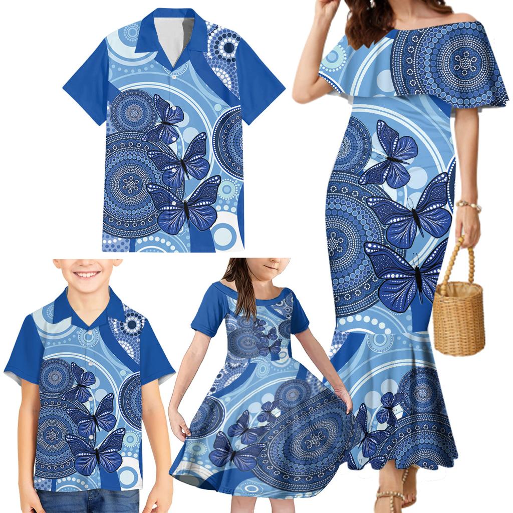 Australia Autism Awareness Family Matching Mermaid Dress and Hawaiian Shirt 4 April Indigenous Butterfly