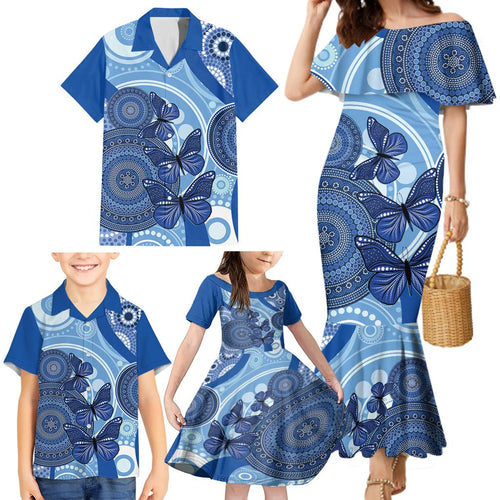 Australia Autism Awareness Family Matching Mermaid Dress and Hawaiian Shirt 4 April Indigenous Butterfly