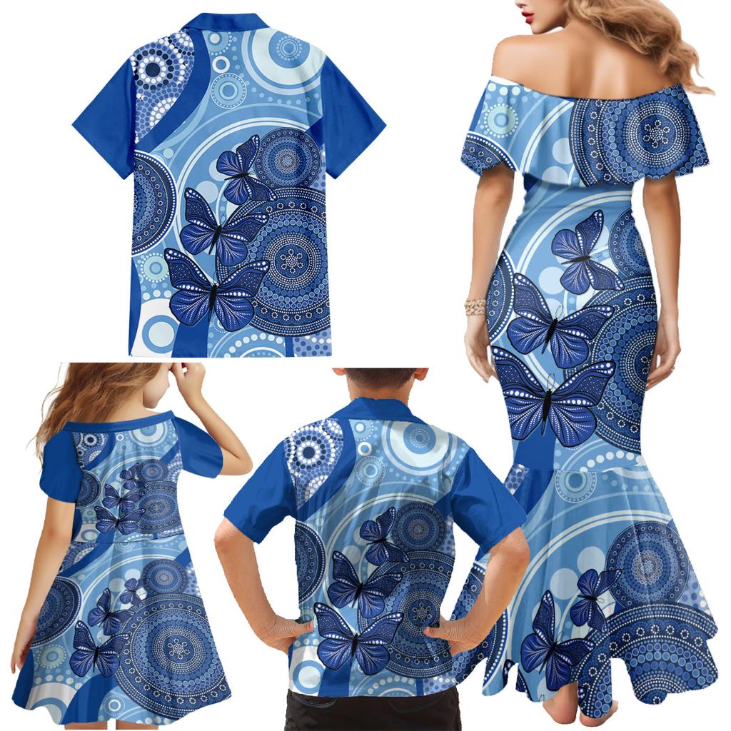 Australia Autism Awareness Family Matching Mermaid Dress and Hawaiian Shirt 4 April Indigenous Butterfly