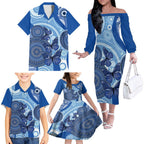 Australia Autism Awareness Family Matching Off The Shoulder Long Sleeve Dress and Hawaiian Shirt 4 April Indigenous Butterfly