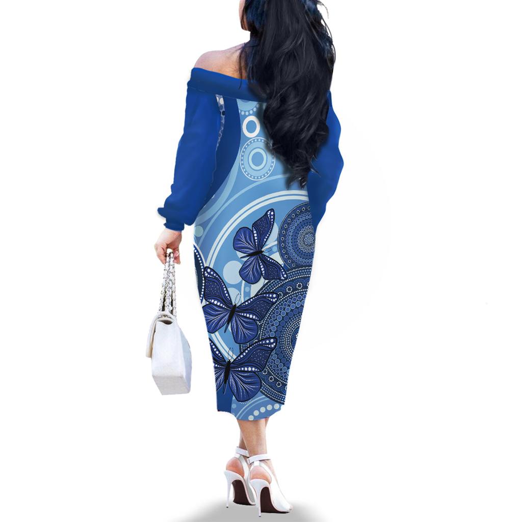 Australia Autism Awareness Family Matching Off The Shoulder Long Sleeve Dress and Hawaiian Shirt 4 April Indigenous Butterfly