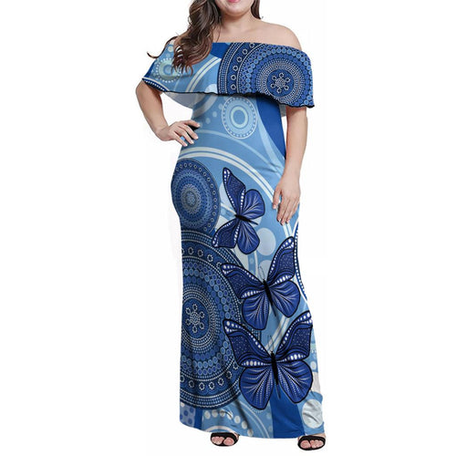 Australia Autism Awareness Family Matching Off Shoulder Maxi Dress and Hawaiian Shirt 4 April Indigenous Butterfly