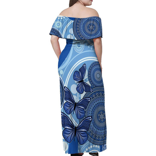 Australia Autism Awareness Family Matching Off Shoulder Maxi Dress and Hawaiian Shirt 4 April Indigenous Butterfly