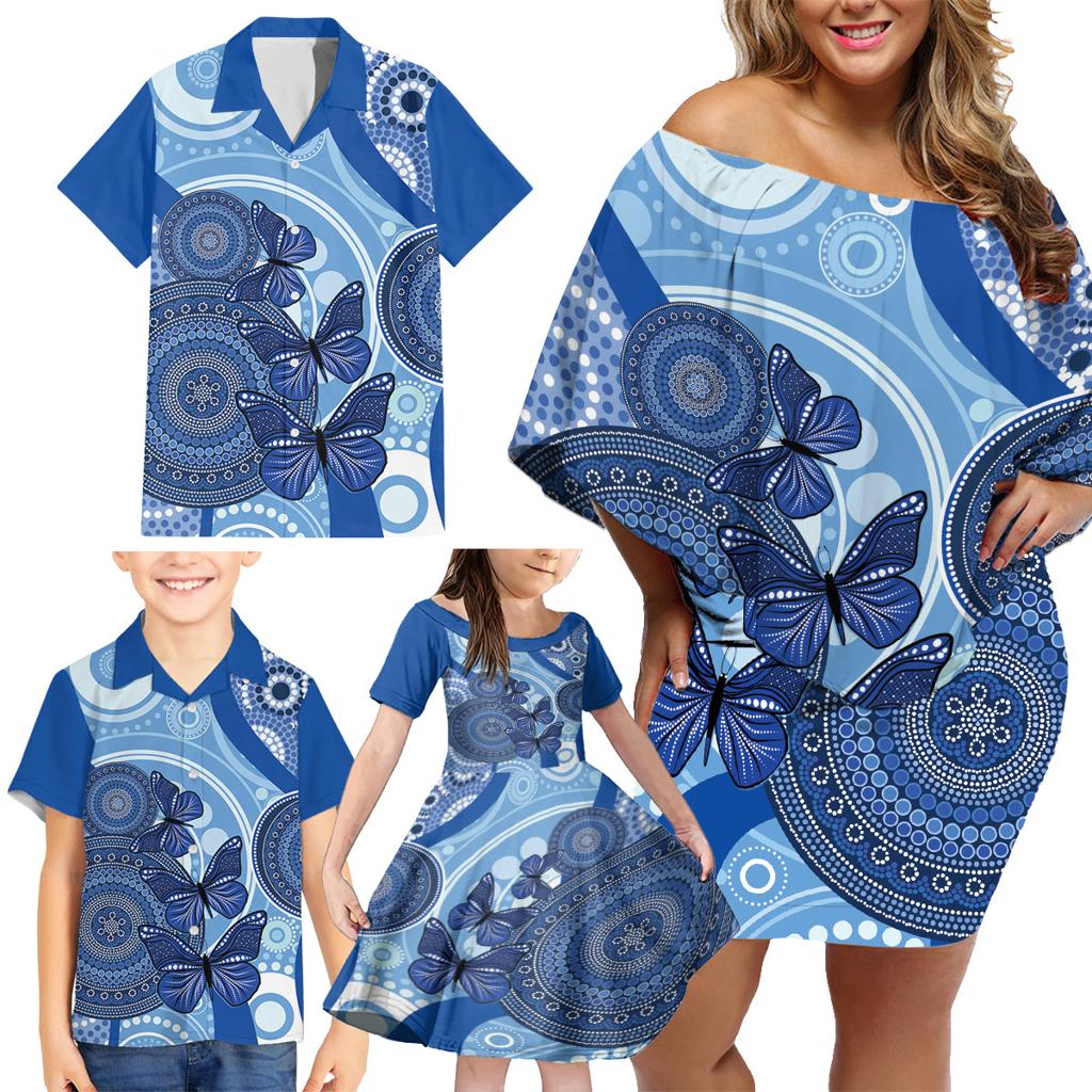 Australia Autism Awareness Family Matching Off Shoulder Short Dress and Hawaiian Shirt 4 April Indigenous Butterfly