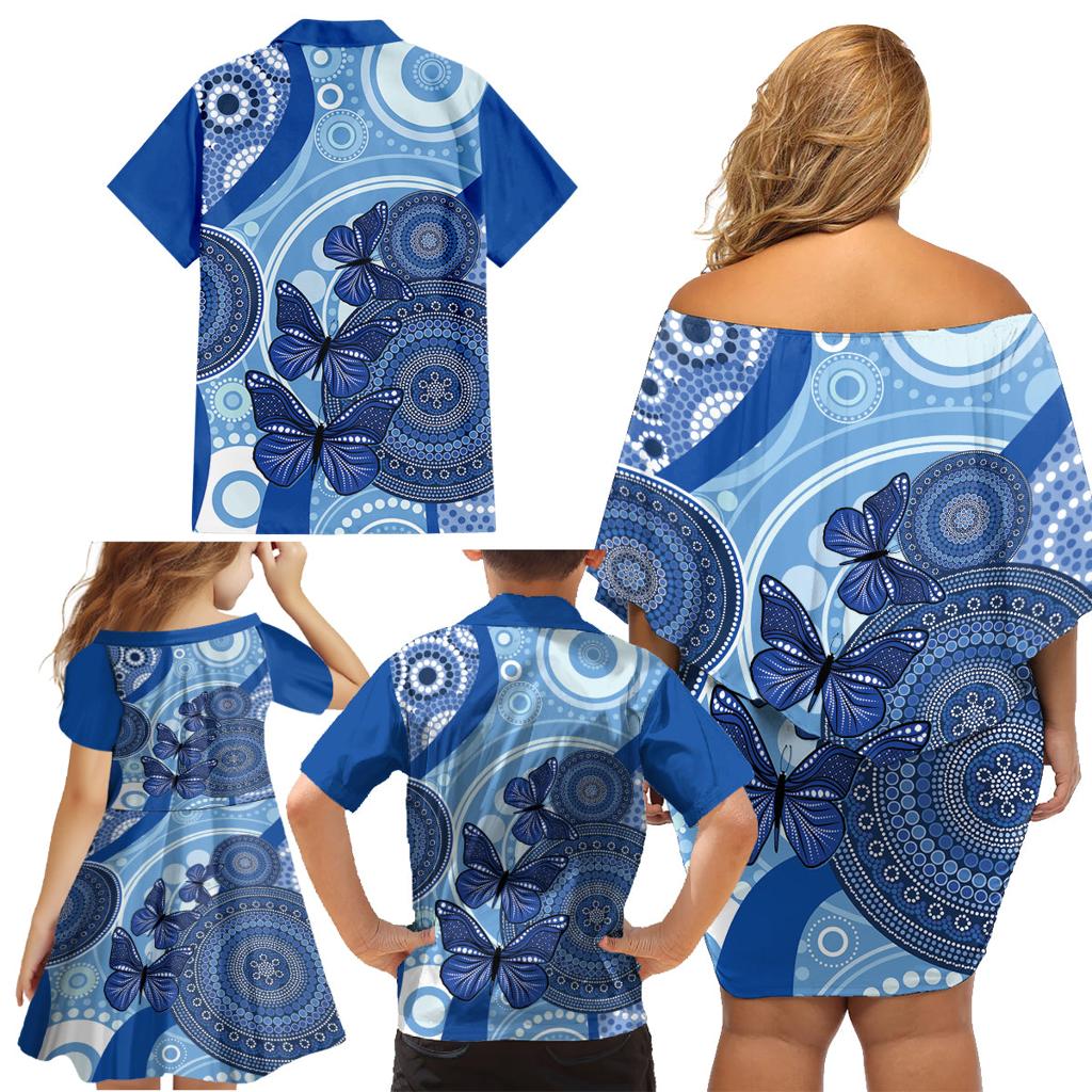 Australia Autism Awareness Family Matching Off Shoulder Short Dress and Hawaiian Shirt 4 April Indigenous Butterfly