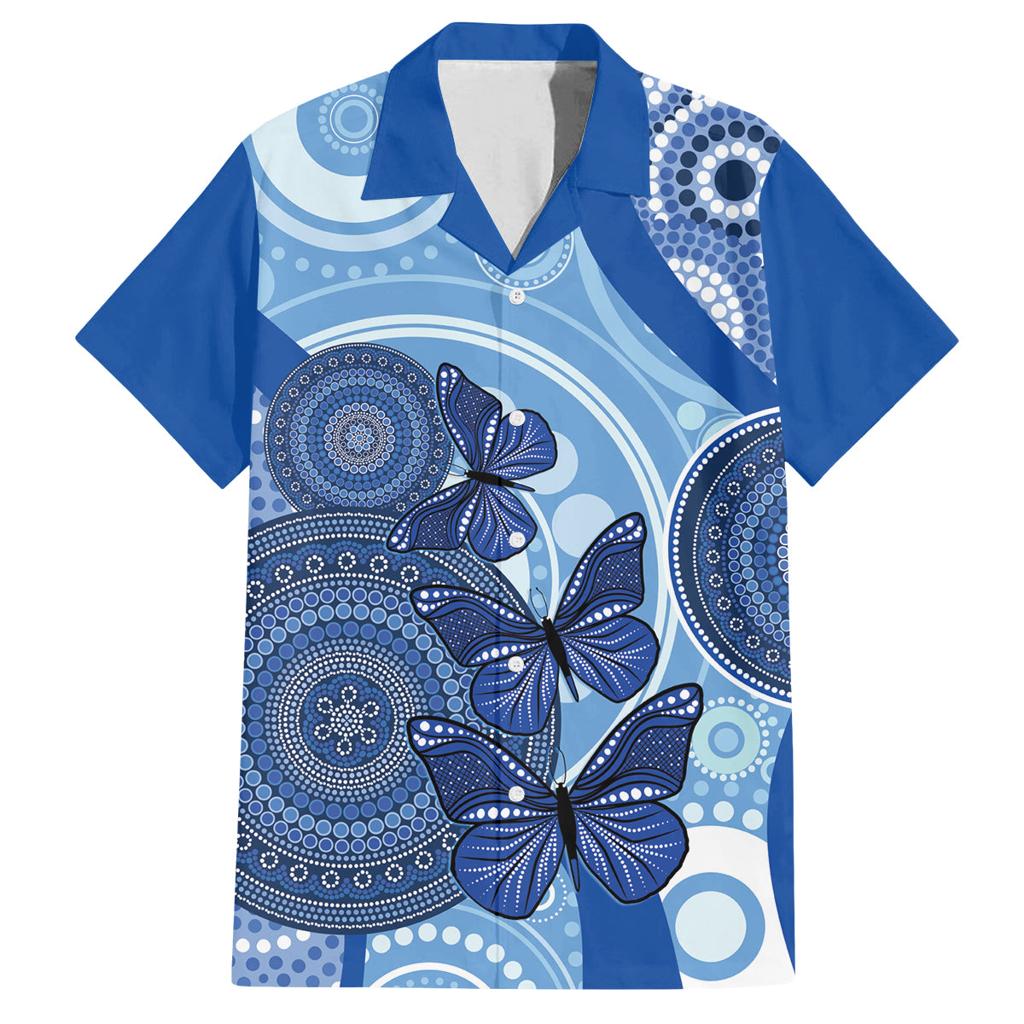 Australia Autism Awareness Family Matching Off Shoulder Short Dress and Hawaiian Shirt 4 April Indigenous Butterfly