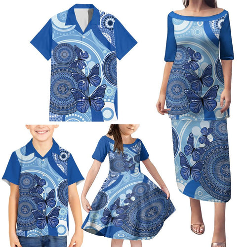 Australia Autism Awareness Family Matching Puletasi and Hawaiian Shirt 4 April Indigenous Butterfly