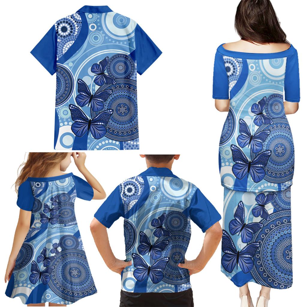 Australia Autism Awareness Family Matching Puletasi and Hawaiian Shirt 4 April Indigenous Butterfly