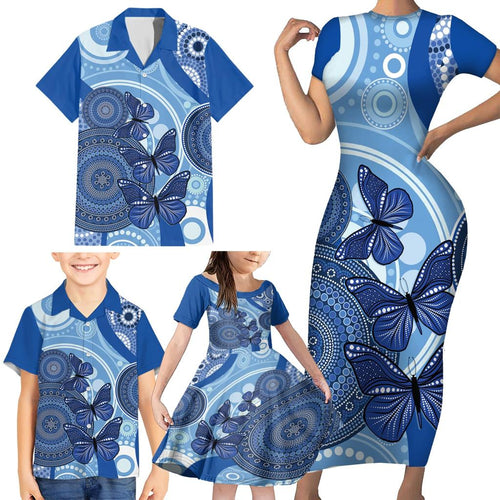 Australia Autism Awareness Family Matching Short Sleeve Bodycon Dress and Hawaiian Shirt 4 April Indigenous Butterfly