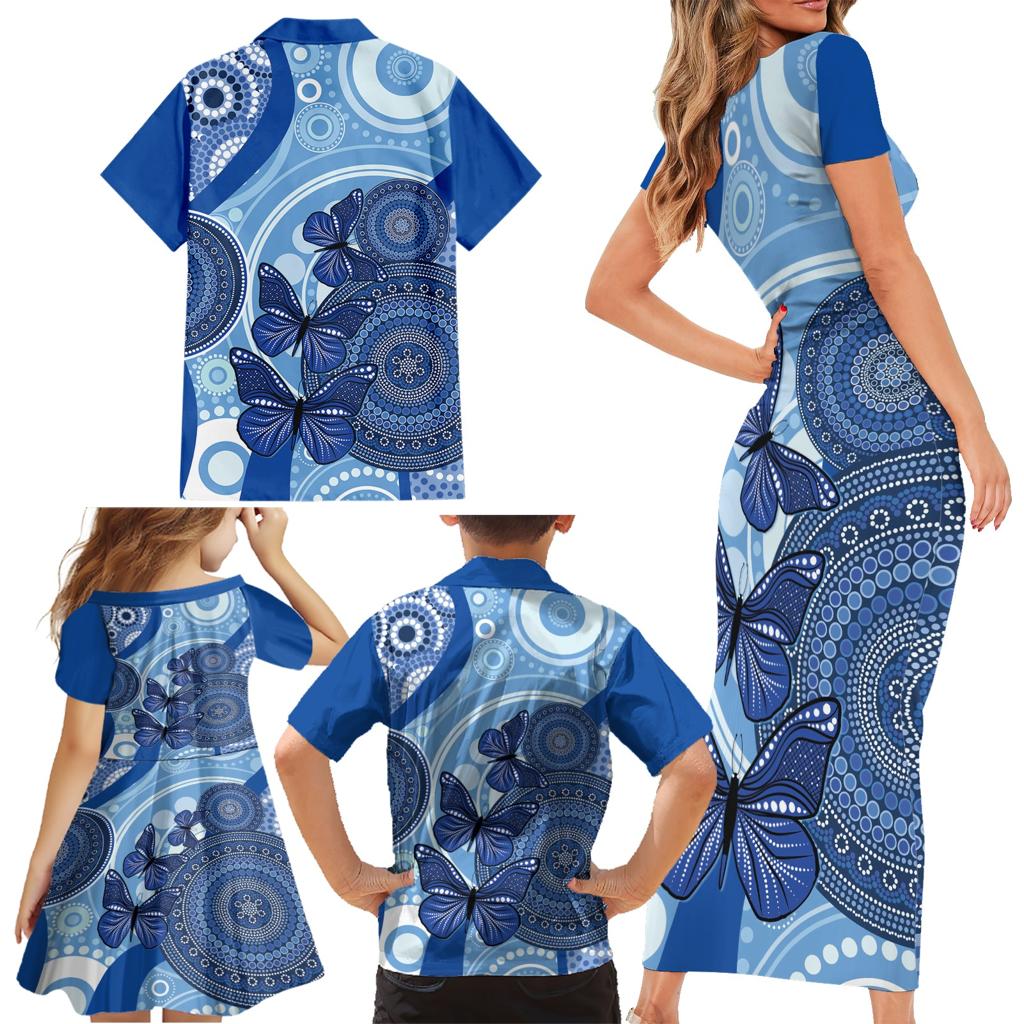 Australia Autism Awareness Family Matching Short Sleeve Bodycon Dress and Hawaiian Shirt 4 April Indigenous Butterfly