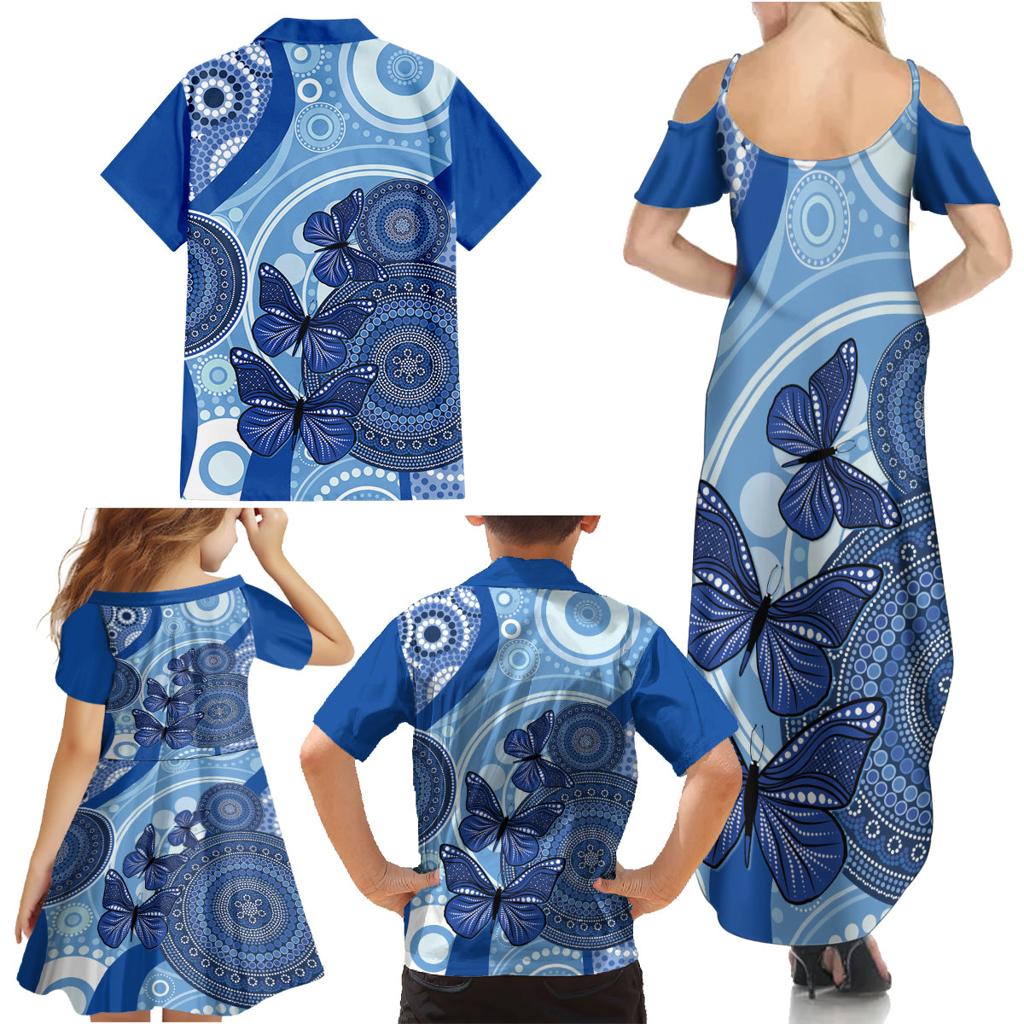 Australia Autism Awareness Family Matching Summer Maxi Dress and Hawaiian Shirt 4 April Indigenous Butterfly