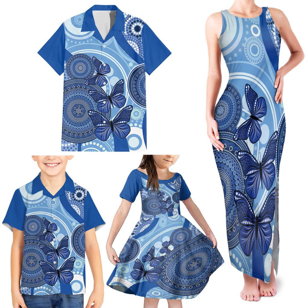 Australia Autism Awareness Family Matching Tank Maxi Dress and Hawaiian Shirt 4 April Indigenous Butterfly