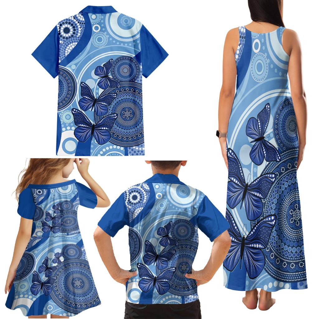 Australia Autism Awareness Family Matching Tank Maxi Dress and Hawaiian Shirt 4 April Indigenous Butterfly