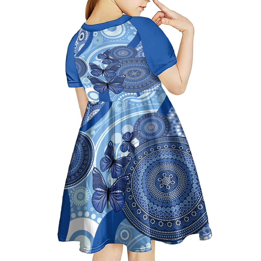 Australia Autism Awareness Kid Short Sleeve Dress 4 April Indigenous Butterfly