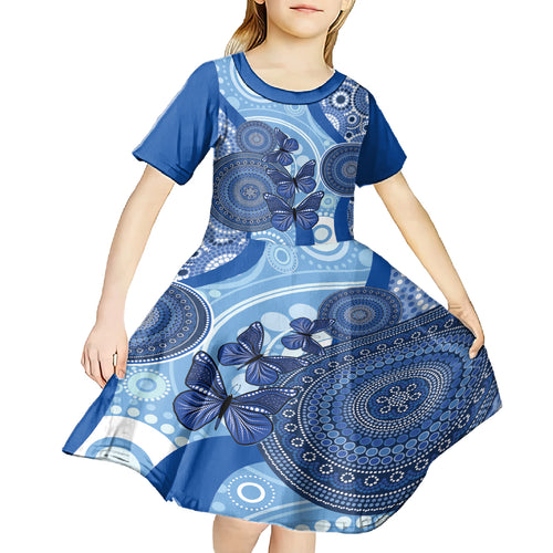 Australia Autism Awareness Kid Short Sleeve Dress 4 April Indigenous Butterfly