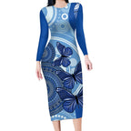 Australia Autism Awareness Long Sleeve Bodycon Dress 4 April Indigenous Butterfly