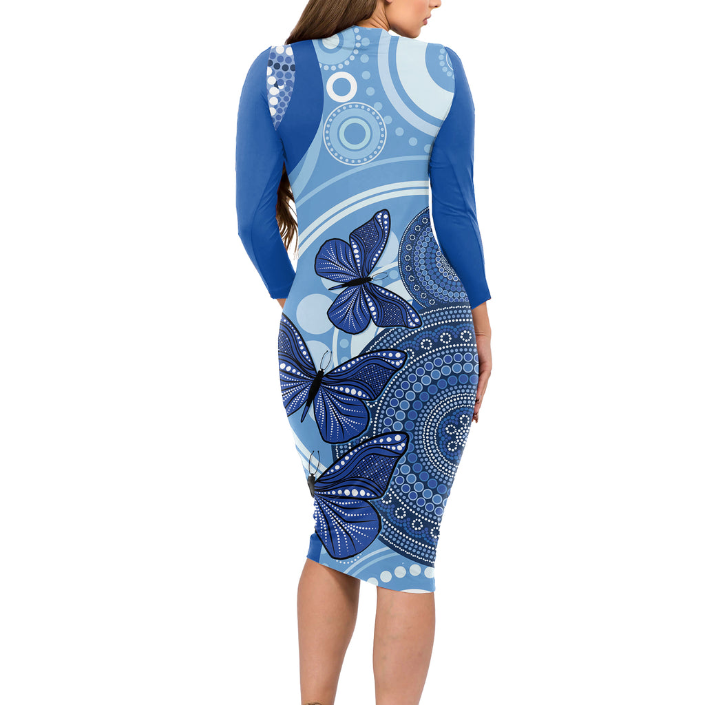 Australia Autism Awareness Long Sleeve Bodycon Dress 4 April Indigenous Butterfly