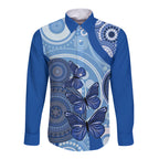 Australia Autism Awareness Long Sleeve Button Shirt 4 April Indigenous Butterfly