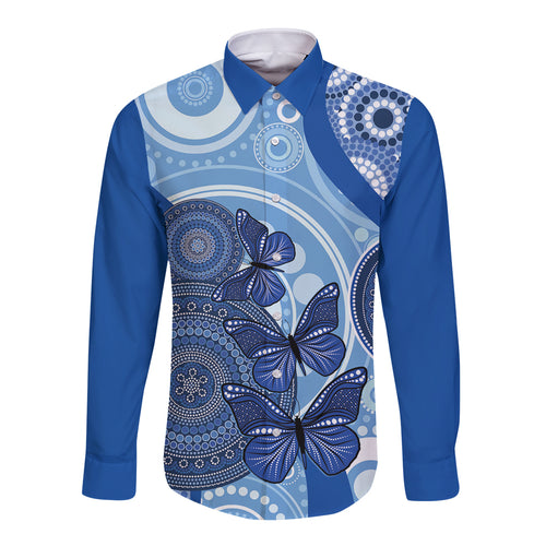 Australia Autism Awareness Long Sleeve Button Shirt 4 April Indigenous Butterfly