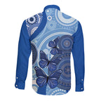 Australia Autism Awareness Long Sleeve Button Shirt 4 April Indigenous Butterfly