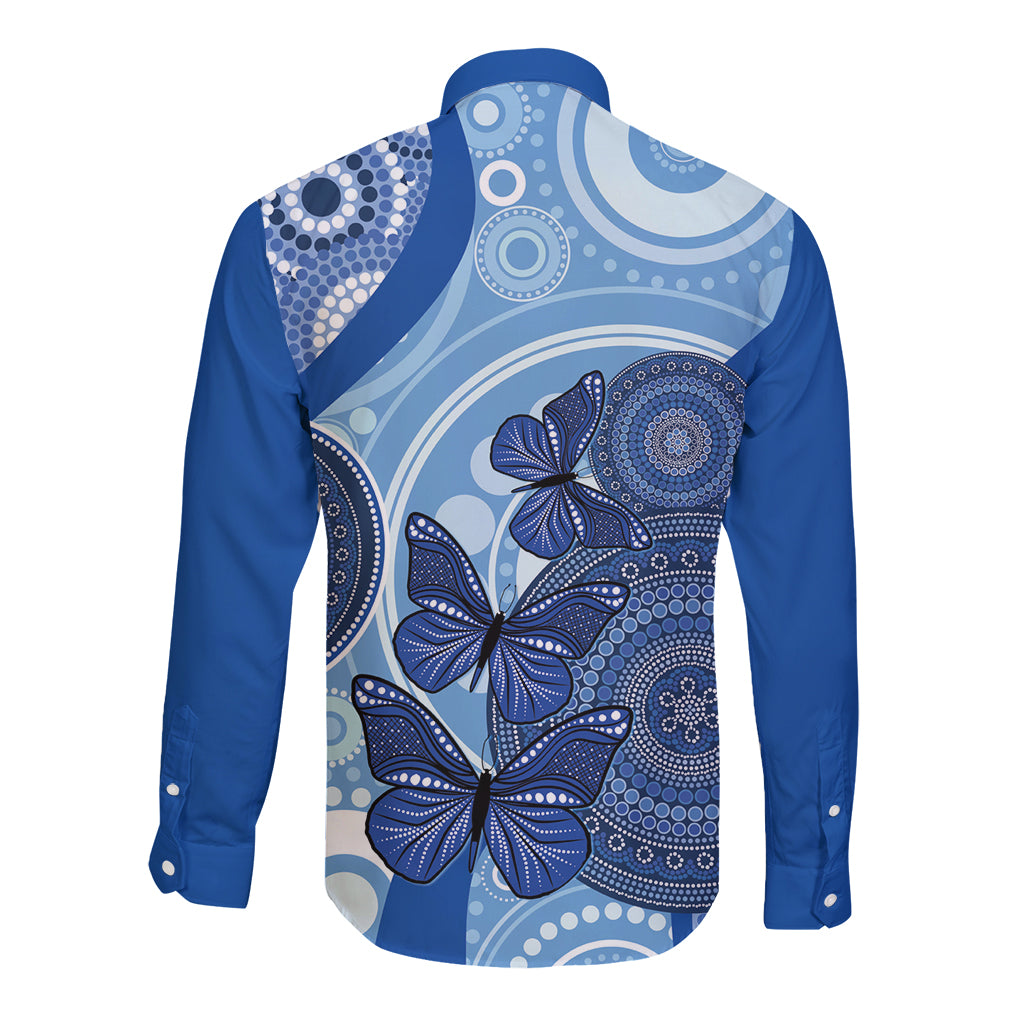 Australia Autism Awareness Long Sleeve Button Shirt 4 April Indigenous Butterfly