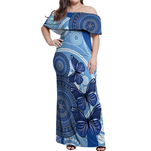 Australia Autism Awareness Off Shoulder Maxi Dress 4 April Indigenous Butterfly