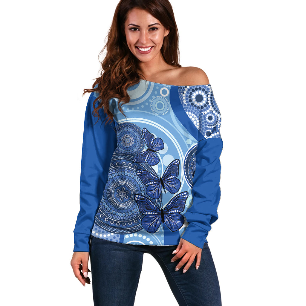 Australia Autism Awareness Off Shoulder Sweater 4 April Indigenous Butterfly
