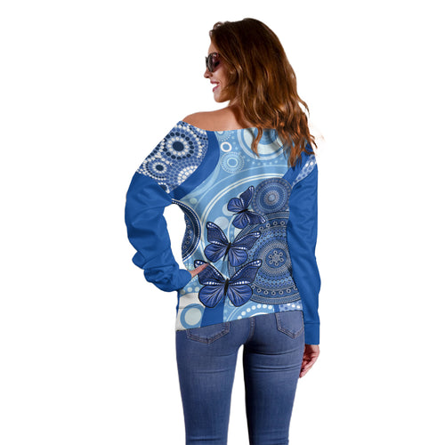 Australia Autism Awareness Off Shoulder Sweater 4 April Indigenous Butterfly
