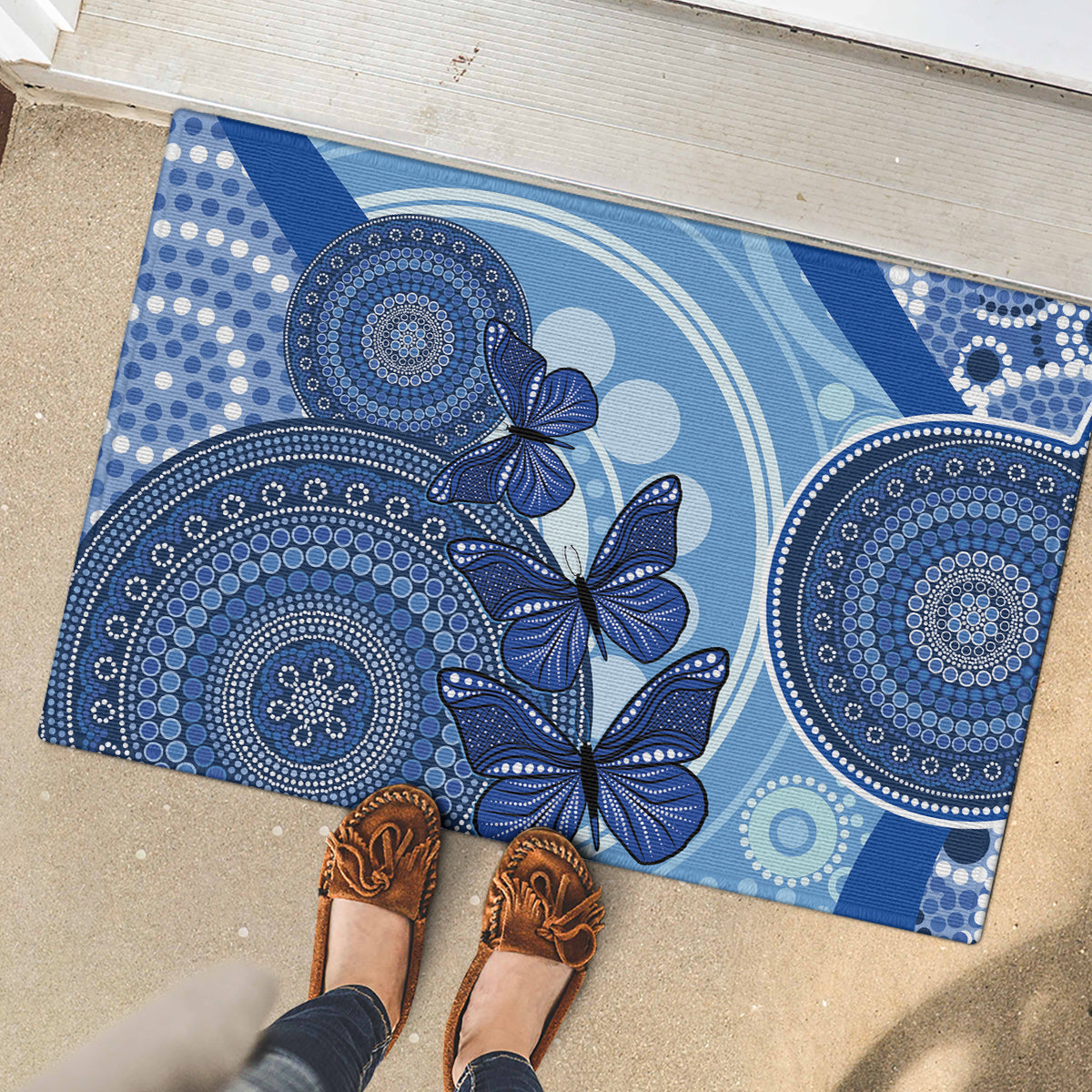Australia Autism Awareness Rubber Doormat 4 April Indigenous Butterfly