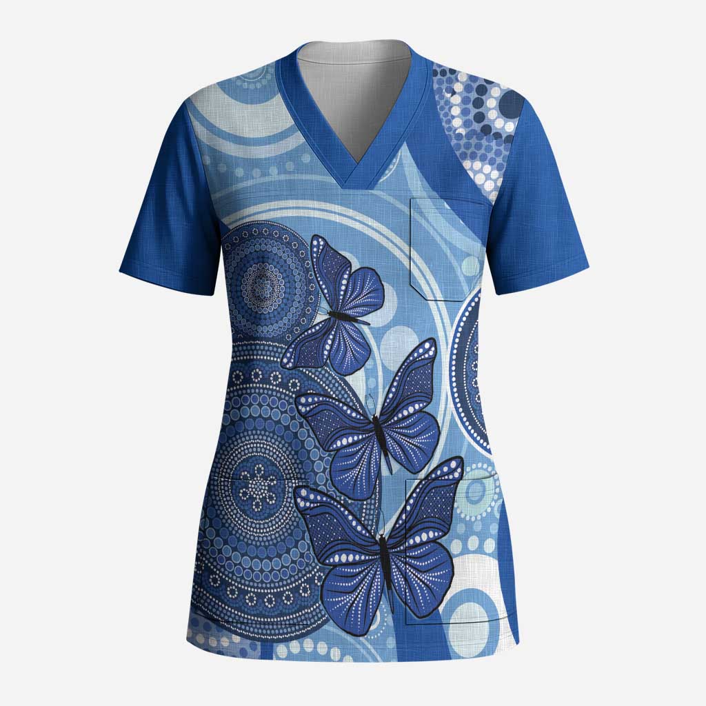 Australia Autism Awareness Scrub Top 2 April Indigenous Butterfly - Aussie Hoodie