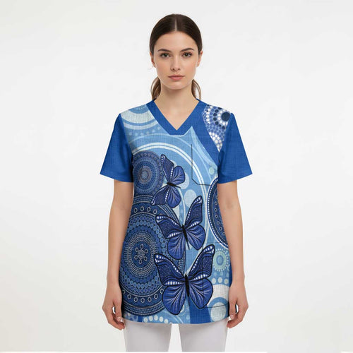 Australia Autism Awareness Scrub Top 2 April Indigenous Butterfly - Aussie Hoodie