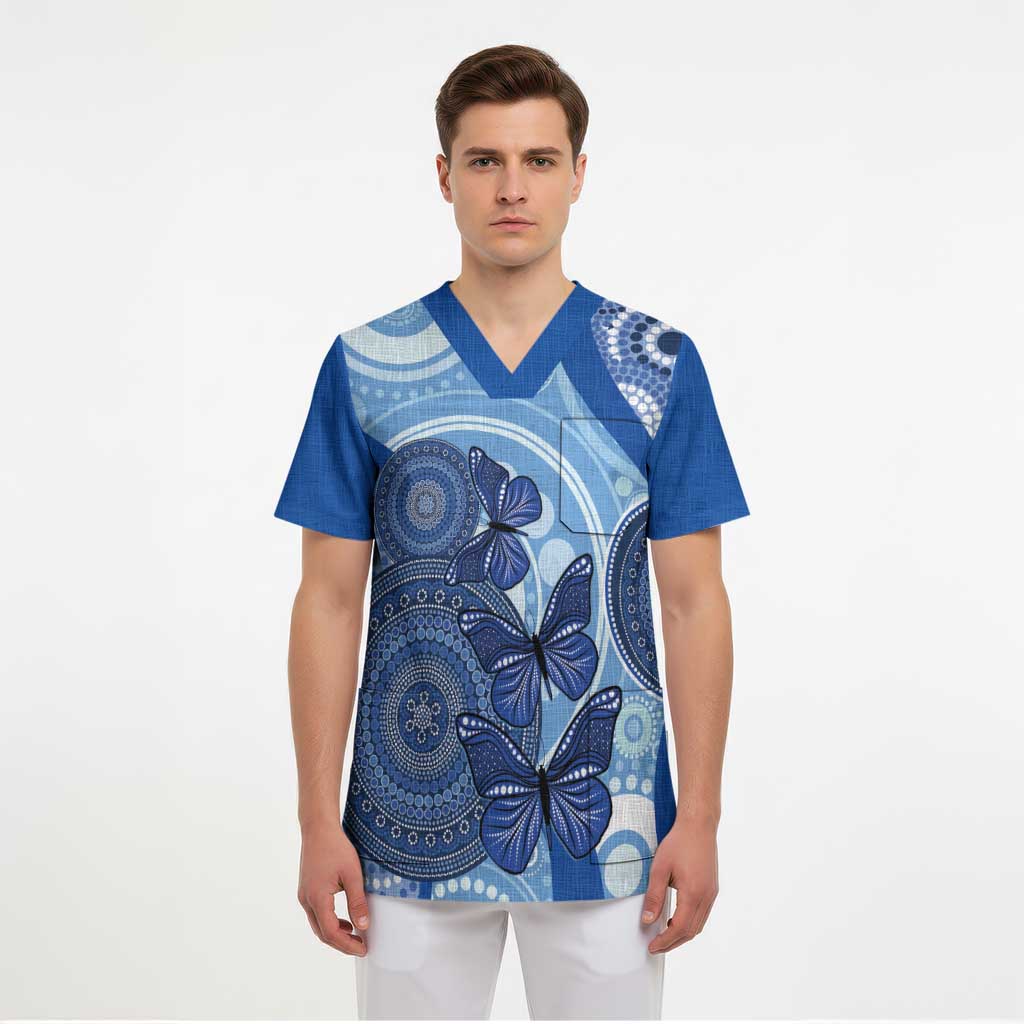 Australia Autism Awareness Scrub Top 2 April Indigenous Butterfly - Aussie Hoodie