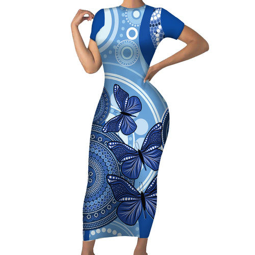 Australia Autism Awareness Short Sleeve Bodycon Dress 4 April Indigenous Butterfly