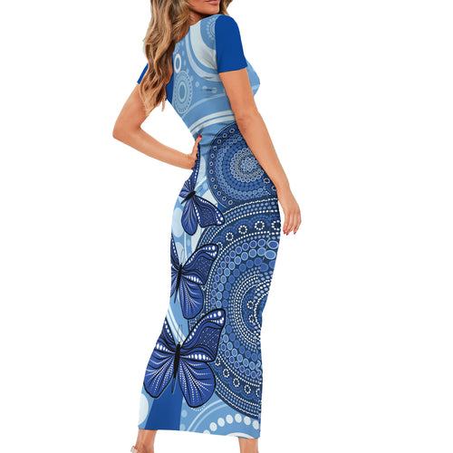 Australia Autism Awareness Short Sleeve Bodycon Dress 4 April Indigenous Butterfly