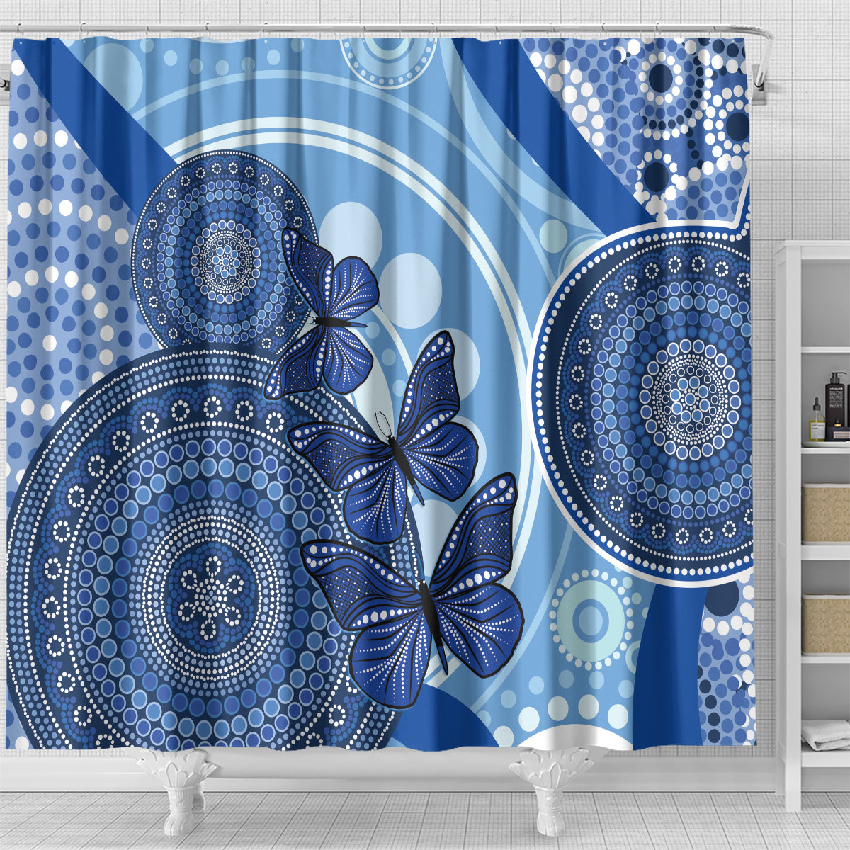 Australia Autism Awareness Shower Curtain 4 April Indigenous Butterfly