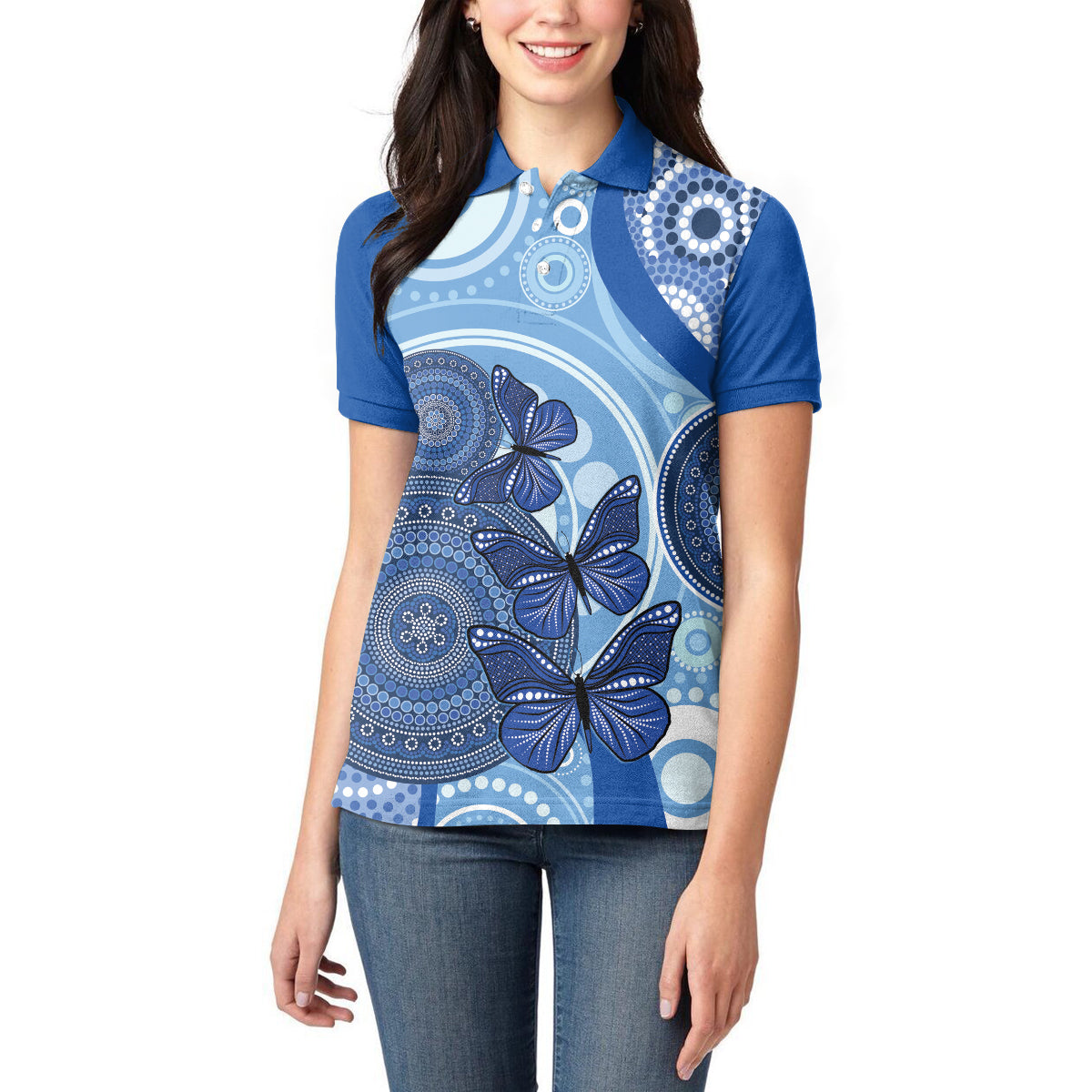 Australia Autism Awareness Women Polo Shirt 4 April Indigenous Butterfly