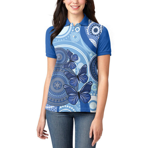 Australia Autism Awareness Women Polo Shirt 4 April Indigenous Butterfly