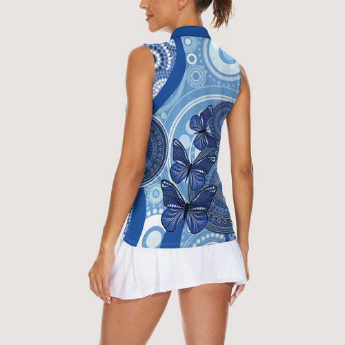 Australia Autism Awareness Women Sleeveless Polo Shirt 4 April Indigenous Butterfly