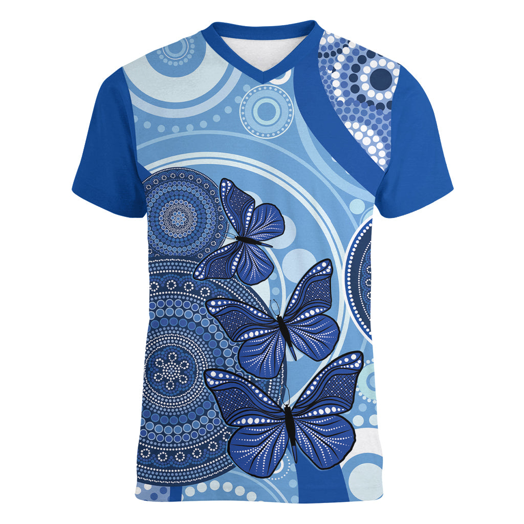 Australia Autism Awareness Women V-Neck T-Shirt 4 April Indigenous Butterfly