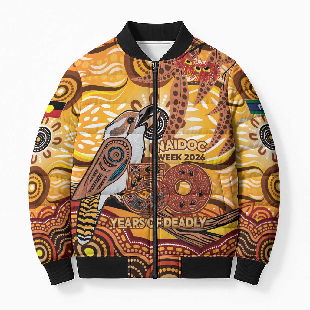 Kookaburra Australia NAIDOC Week 2026 Bomber Puffer Jacket 50 Years Deadly Indigenous Art