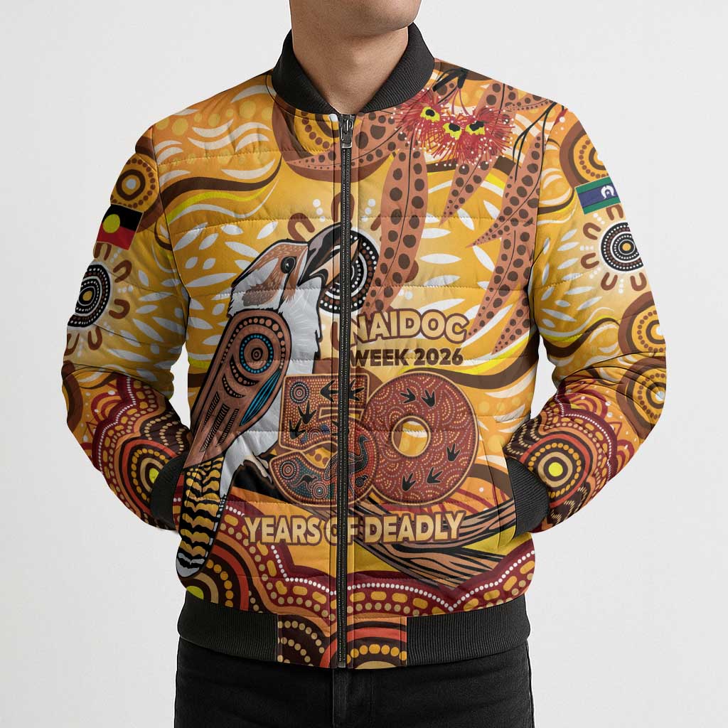Kookaburra Australia NAIDOC Week 2026 Bomber Puffer Jacket 50 Years Deadly Indigenous Art