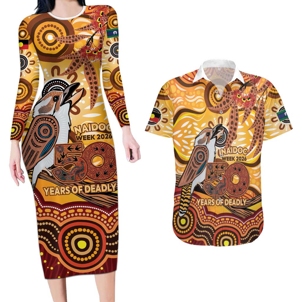 Kookaburra Australia NAIDOC Week 2026 Couples Matching Long Sleeve Bodycon Dress and Hawaiian Shirt 50 Years Deadly Indigenous Art
