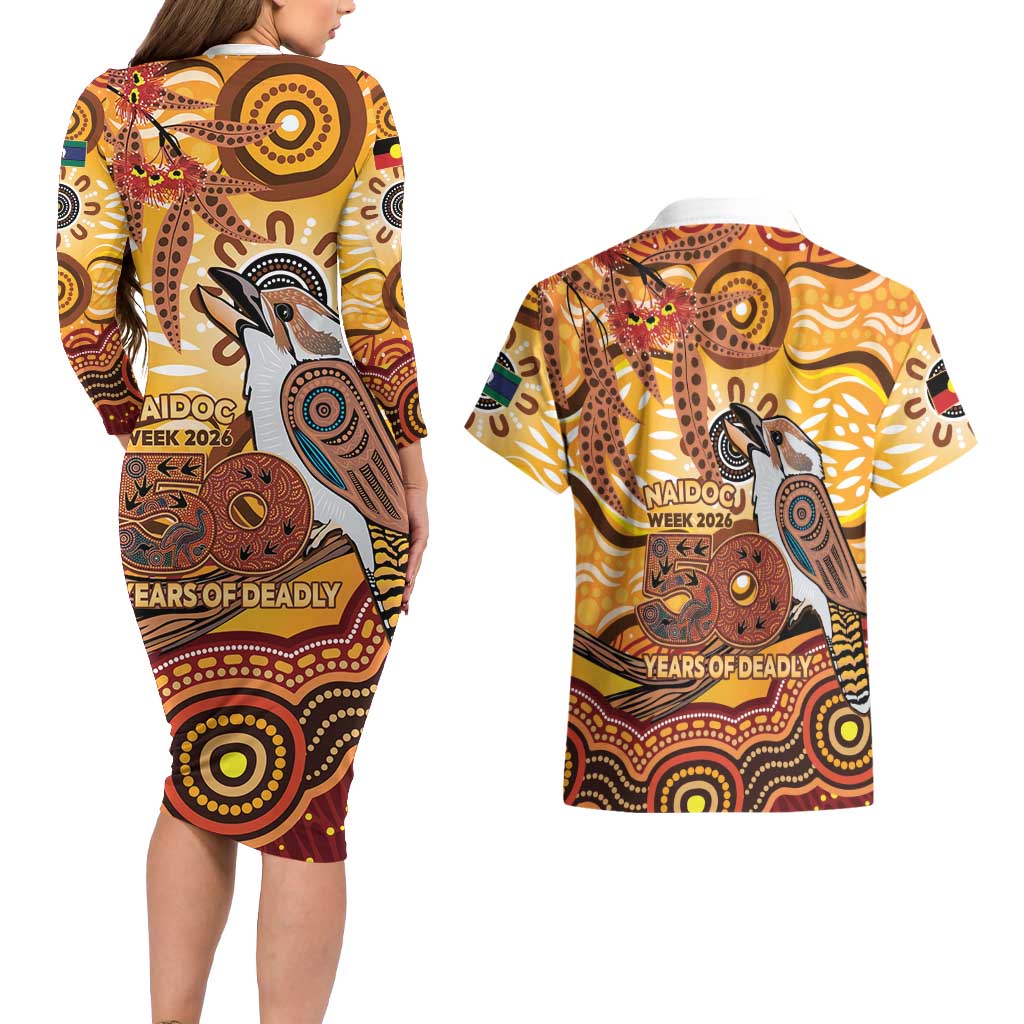 Kookaburra Australia NAIDOC Week 2026 Couples Matching Long Sleeve Bodycon Dress and Hawaiian Shirt 50 Years Deadly Indigenous Art