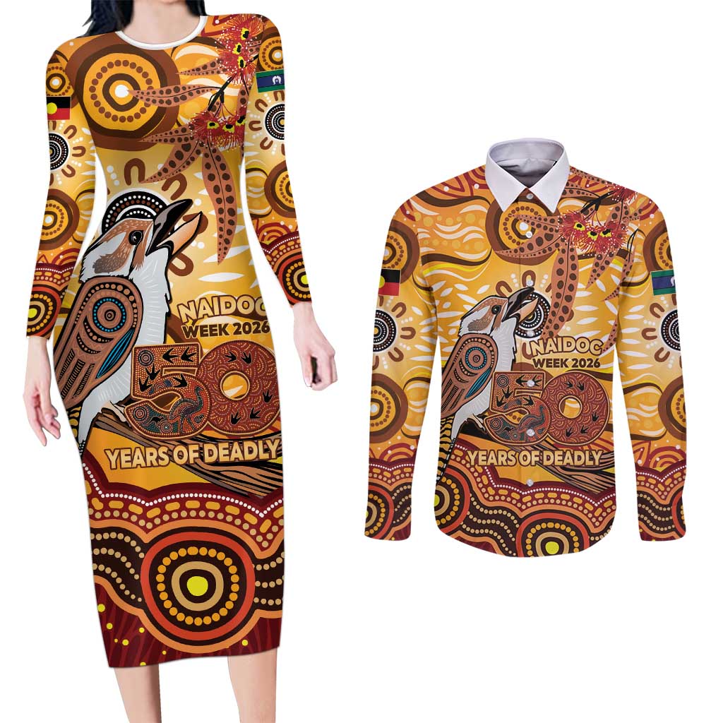 Kookaburra Australia NAIDOC Week 2026 Couples Matching Long Sleeve Bodycon Dress and Long Sleeve Button Shirt 50 Years Deadly Indigenous Art